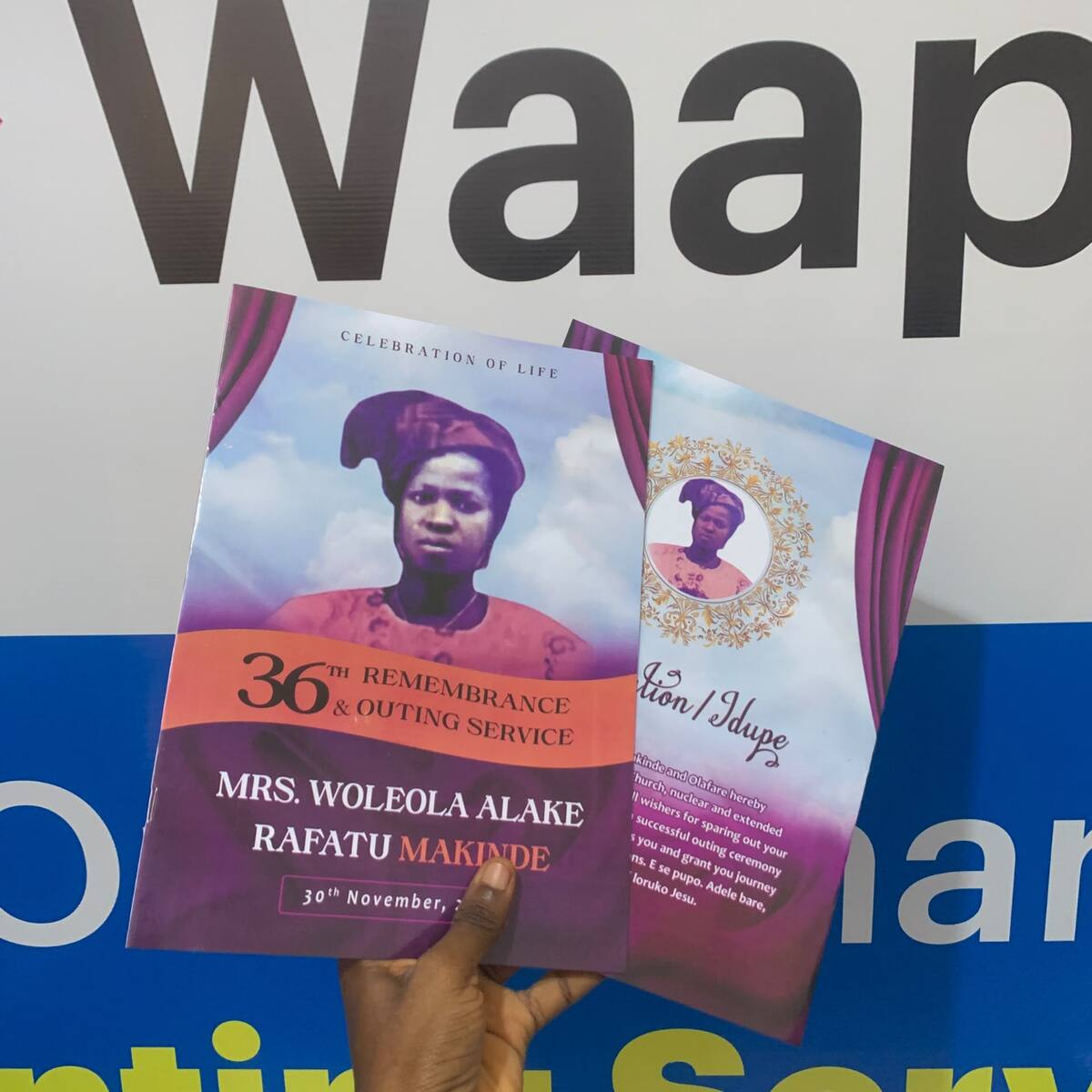 Open custom memorial event programme printed by Waaprint
