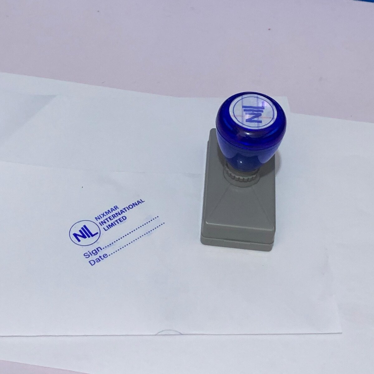 Custom business stamp with signature and date lines by Waaprint